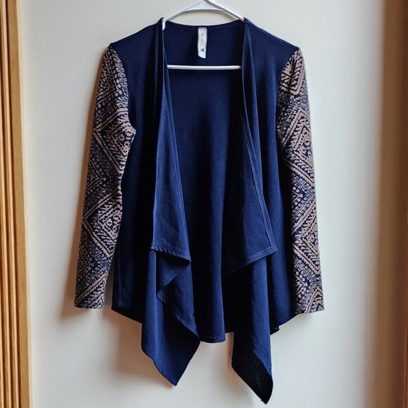 Pink Owl Navy/Tan Aztec Angled Open Cardigan Size Small - Picture 7 of 14